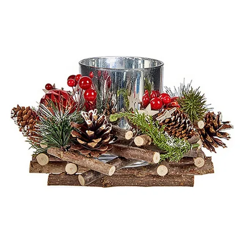 Vista 2 de Portavelas Navideño Krist+ Rojo Verde Plateado Natural 20 x 11 x 20 cm