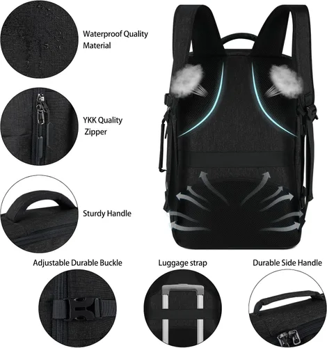 Vista 5 de Mochila de viaje para hombres y mujeres, 17 pulgadas, aprobada para vuelos, mochila de transporte impermeable grande de 40 L, mochila para negocios