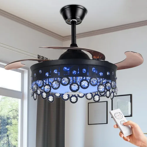 Vista 9 de Ventiladores de techo Bluetooth de 42 pulgadas con luces, moderno ventilador de techo retráctil y control remoto, 7 cambios de color, luz de Dorado-2
