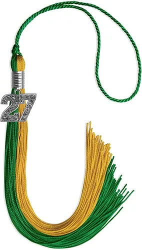 Vista 154 de Endea Graduation Borla de doble color con dije de plata brillante (negro/oro antiguo, 2025)
