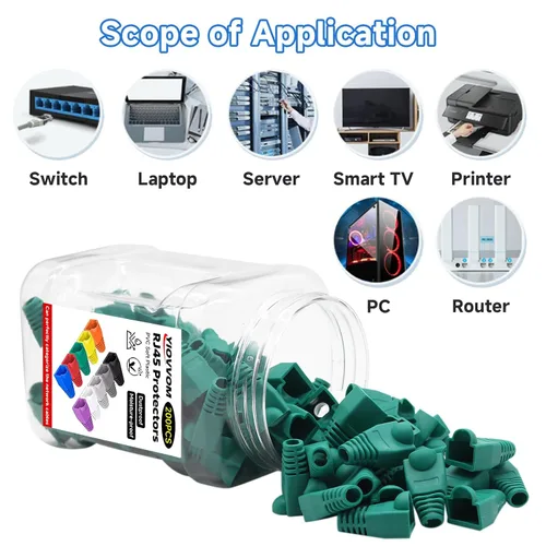 Vista 2 de Botas de plástico blando con conector de cable RJ45, botas de alivio de tensión de cubierta, CAT5 CAT5E CAT6 CAT6 CAT6E Botas Ethernet verdes