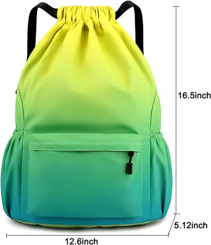 Vista 2 de Mochila con cordón para mujer, bolsa de gimnasio con cordón, resistente al agua, pequeña bolsa de cincha