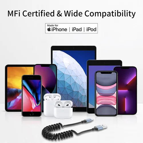Vista 7 de Cable USB C en espiral, paquete de 2 cables de carga USB C retráctiles para iPhone 15, cable de carga de coche USB tipo C de 3 pies, cable de carga