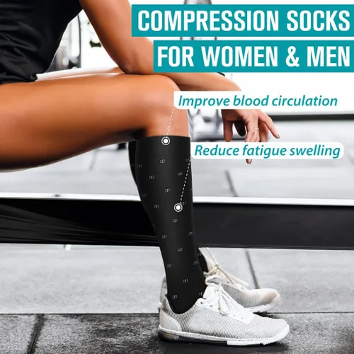 Vista 3 de BLUEENJOY Calcetines de compresión de cobre para mujeres y hombres (6 pares), el mejor apoyo para enfermeras, correr, senderismo, recuperación