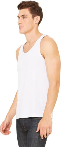 Vista 3 de Bella Canvas Camiseta sin mangas para hombre, Trimezcla Salpicado Blanco