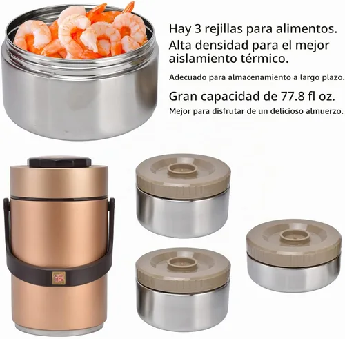 Vista 6 de Qiilu Termos para Comida Caliente 24 Horas 304 Acero Inoxidable 2.3L Termos Para Comida Caliente 24 Horas 304 Caja de almuerzo al vacío 3 capas