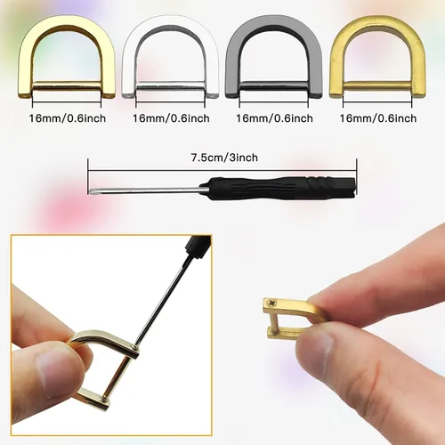Vista 5 de 20 anillos en D atornillados, 0.630 in en forma de U de herradura en forma de D, anillo de tornillo en forma de D, anillo semicírculo D con 1