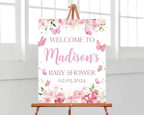 Vista 17 de Letrero de bienvenida de elefante editable para baby shower, letrero floral azul para baby shower, letrero con nombre personalizado para niño o niña