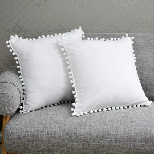 Vista 11 de Softta Euro Sham Covers - Juego de 2 fundas de almohada de 26 x 26 pulgadas con pompón negro, estilo étnico, vintage, 100% algodón puro, fundas