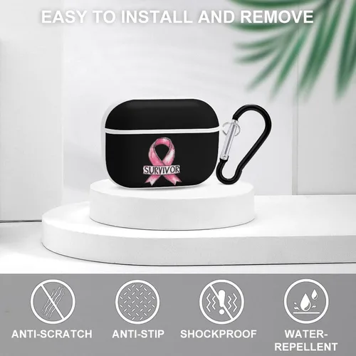 Vista 3 de Breast Cancer Survivor Hard Case Compatible with AirPods Pro 2nd / 1st Generation Cover with Keychain Estilo negro.