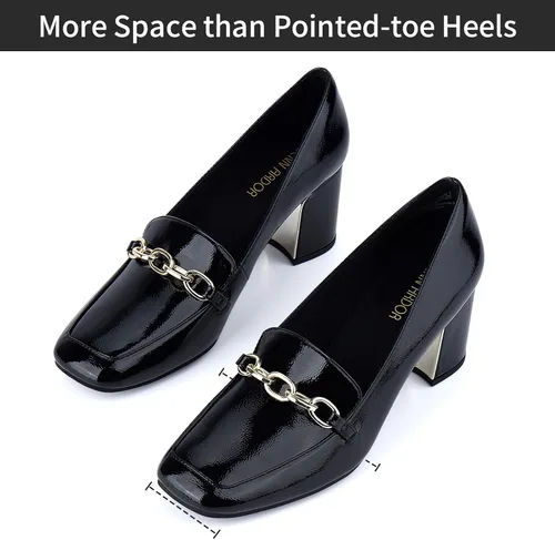 Vista 5 de JENN ARDOR Mocasines de tacón para mujer con punta cuadrada y tacón grueso, mocasines con cadena