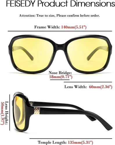 Vista 4 de FEISEDY Gafas de noche clásicas para mujer, antirreflejos, envolventes, amarillas, B2548