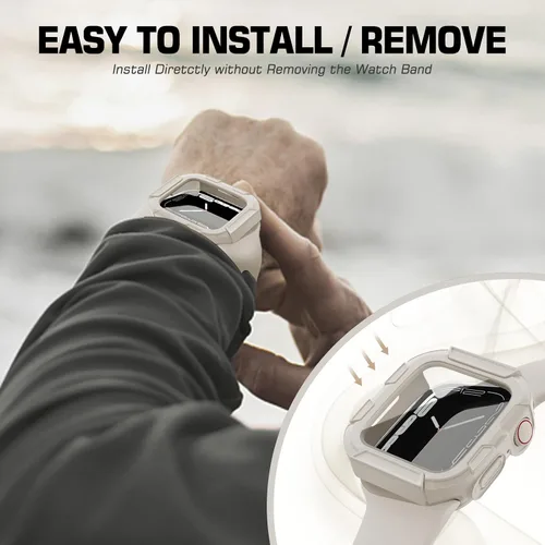 Vista 5 de EDIMENS Paquete de 2 fundas resistentes compatibles con Apple Watch de 1.772 pulgadas Series 9/8/7 con protector de pantalla de vidrio templado