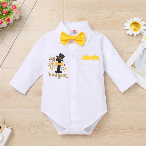 Vista 17 de IBTOM CASTLE Traje de invierno para bebé niño con copos de nieve para primer cumpleaños, mameluco con estampado de pastel y pantalones largos