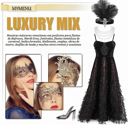 Vista 6 de MYMENU Máscara de baile para mujer, de encaje, veneciana, de Halloween, para fiesta de disfraces, Mardi Gras (3 estilos dorados)
