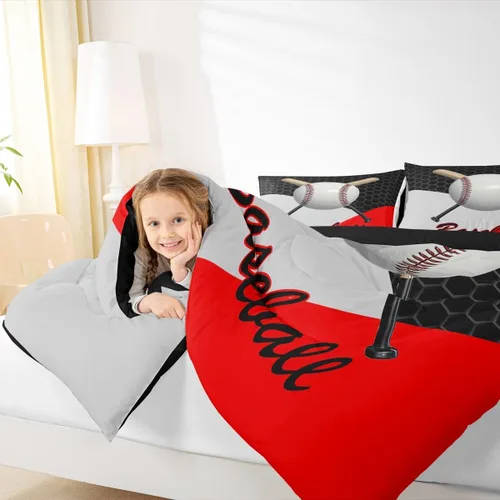 Vista 5 de Juego de edredón de béisbol en 3D para niños, tamaño twin, juego de ropa de cama para niños amantes de los deportes de juegos de pelota, decoración