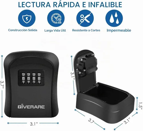 Vista 2 de GIVERARE Caja de Seguridad para Llaves con Combinación, Caja de Bloqueo de 4 Dígitos para Montar en Pared, Ocultador de Llaves Impermeable