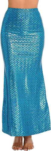 Vista 5 de YOOJOO Disfraz de cola de sirena para mujer, cintura alta, estampado de escamas de pescado, falda larga de lentejuelas, vestido de fiesta