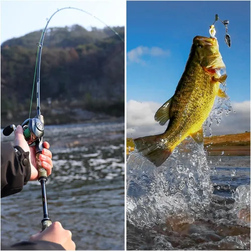 Vista 9 de Sougayilang Baitcaster Combo for Freshwater and Inshore, 2 Piece 30Ton+24Ton Graphite Fishing Rod with SuperPolymer Handle, 7.0:1 Gear Ratio