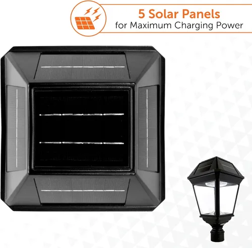 Vista 8 de Gama Sonic Imperial III - Lámpara solar de poste de aluminio fundido y lente biselada, lámpara solar doble para exteriores, salida de 600 lúmenes