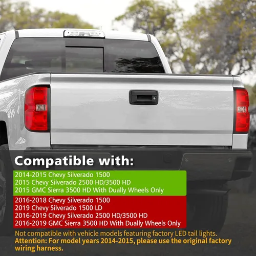 Vista 2 de Conjunto de luz trasera compatible con Chevy Silverado 1500 2500HD 3500HD 3500HD 2014-2019 con arnés de cableado, luces traseras de camioneta