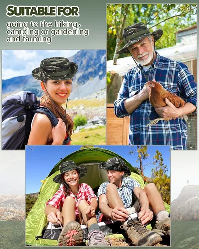 Vista 7 de Coume 6 sombreros de safari Boonie a granel de ala ancha para hombres y mujeres, gorra de camuflaje Boonie para safari militar senderismo