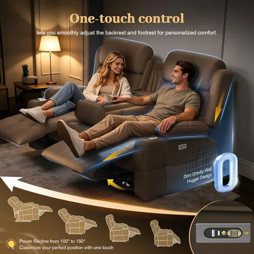 Vista 38 de Sofá de Dos Plazas Reclinable, Sofá Reclinable de Masaje con Gran Capacidad de Peso, Silla de Dos Plazas para RV en Liquidación con Consola, USB