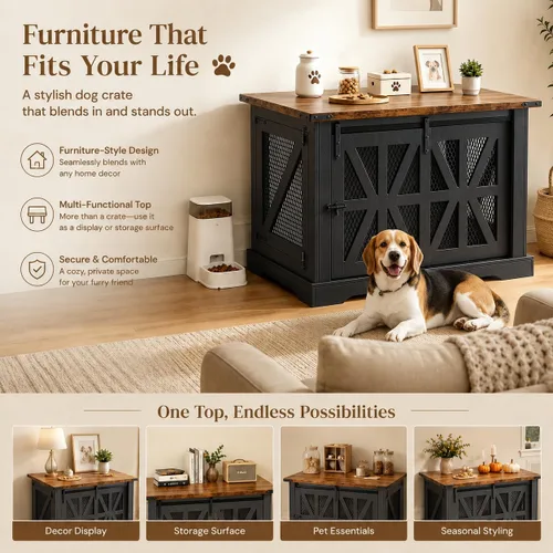 Vista 6 de Muebles de jaula para perros de 40 pulgadas con puertas correderas para Negro