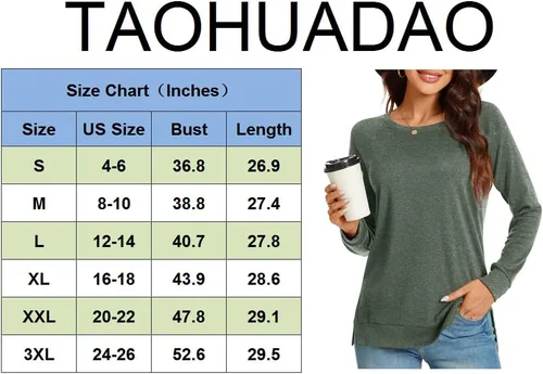 Vista 5 de TAOHUADAO Women's 2024 Fall Casual Long Sleeve T-Shirt Side Split Tunic Tops