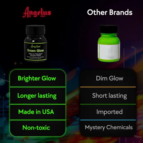 Vista 5 de Angelus Pintura verde neón brillante de 1 oz, brillo más brillante, iluminación durante toda la noche, no tóxica, fabricada en Estados Unidos, ideal