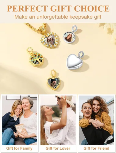 Vista 7 de Custom4U Photo Charms for Bracelets 925 Sterling Silver/Gold Plated Heart/Tree of Life/Round Charm Bead Personalized with Picture Custom
