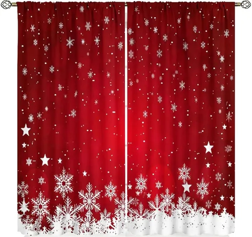 Vista 7 de Cortinas de Navidad lindas de invierno, vacaciones, regalos de Navidad, copos de nieve, elfo, sala de estar, cortinas de ventana de 42 x 45