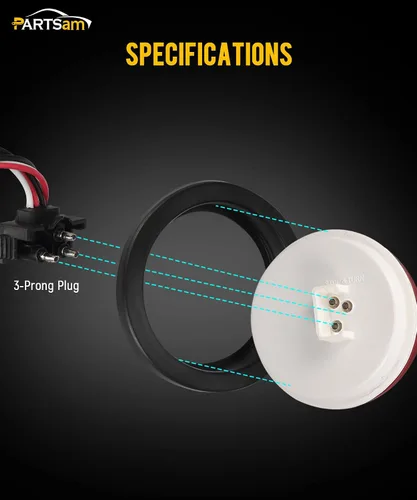 Vista 4 de Partsam 4 luces antiniebla LED redondas de 4 pulgadas, 12 luces LED que incluyen luces, ojales, 3 puntas, cable de 3 clavijas, kit de luces traseras