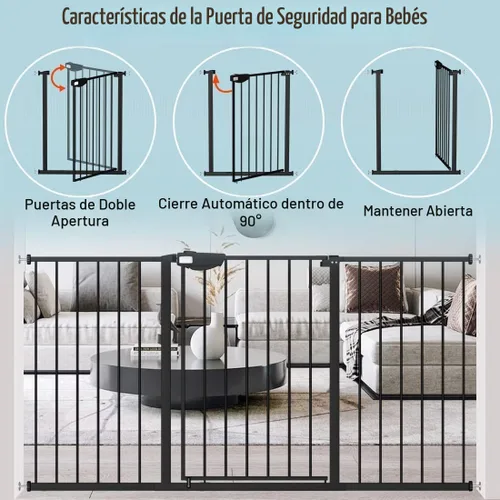 Vista 5 de WAOWAO Triple Lock 49.21-66.54 pulgadas, puerta para bebé extra ancha montada a presión, de paso con bisagra, cierre automático, seguridad de metal