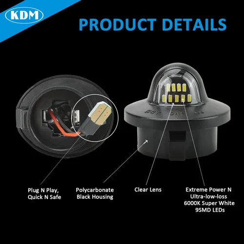 Vista 4 de KDM Luces LED para Placa de Matrícula Compatibles con Ford F-150 F250 F350 F450 F550 Heavy Duty Ranger Explorer Bronco Excursion Expedition, Lámpara