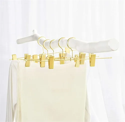 Vista 3 de Colgador apilable de metal brillante de cobre y oro, gancho adicional para falda y pantalones de oro rosa, gancho adicional, percha que ahorra