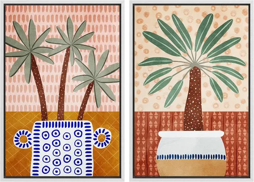Vista 21 de IDEA4WALL Lienzo Enmarcado Impreso Arte de Pared Set Paisaje de Hojas de Palma de Selva de Mediados de Siglo Naturaleza Silvestre Ilustraciones Arte