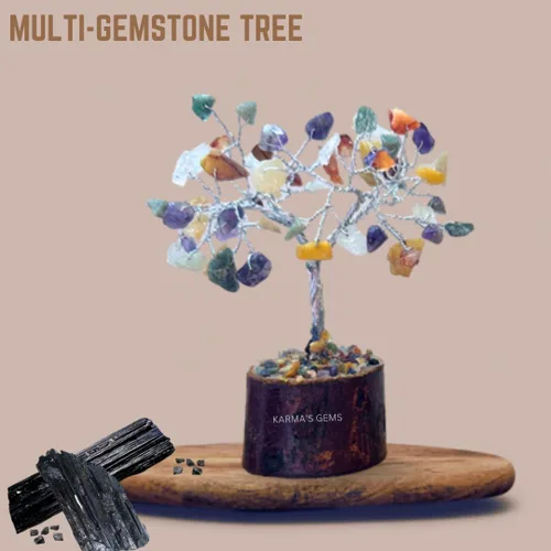 Vista 2 de Árbol de la vida pequeño con múltiples cristales, árbol de decoración de Feng Shui, árbol de cristal de energía positiva, árbol de piedras preciosas