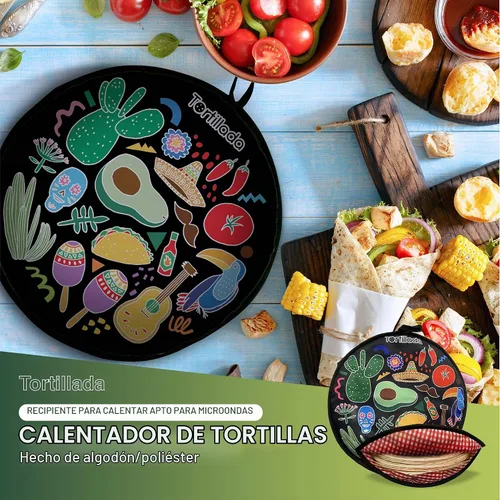 Vista 2 de Tortillada - Calentador de tortilla de 12 pulgadas/recipiente de calor para microondas hecho de algodón/poliéster (negro)