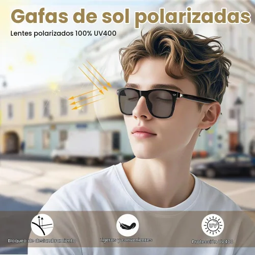 Vista 5 de Gafas inteligentes de audio Bluetooth para mujeres y hombres, lentes de sol polarizados con Bluetooth, altavoz de oreja abierta, control de voz