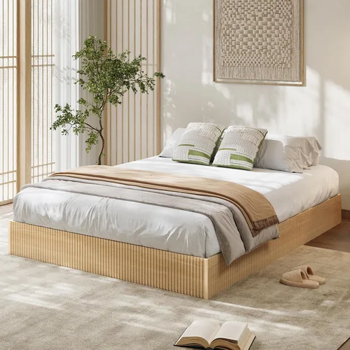 Vista 13 de Garvee Base de cama individual, plataforma de madera con diseño estriado, marco de cama de perfil bajo, base de cama minimalista sin ruido, fácil