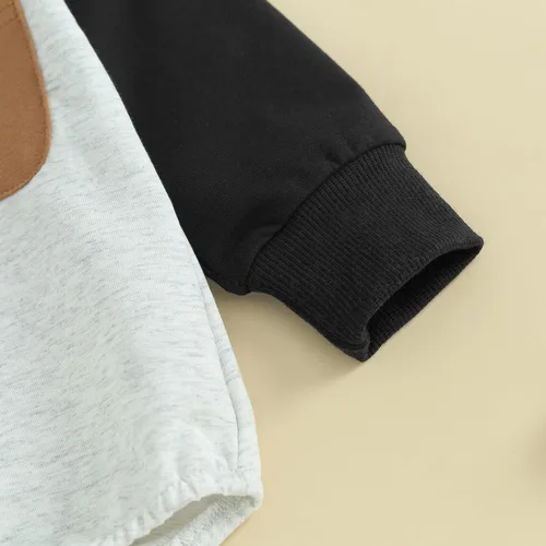 Vista 73 de Mameluco de manga larga con bloques de color para bebé, niño, niña, con bolsillo, cuello redondo, sudadera básica para otoño e invierno