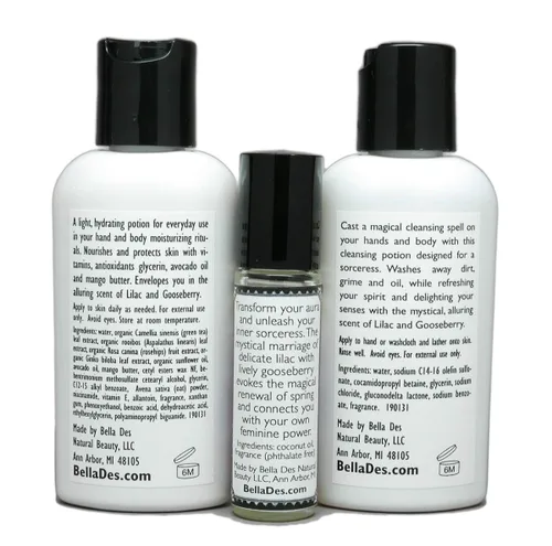 Vista 5 de Set de regalo de lila y grosella espinosa Perfume con loción de tamaño de viaje y gel de baño Yennefer Scent of a Sorceress by Bella Des Natural