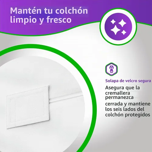 Vista 5 de Mars Wellness Funda de colchón de algodón, forro polar coral, máxima protección impermeable y cierre de cremallera, protector de colchón impermeable
