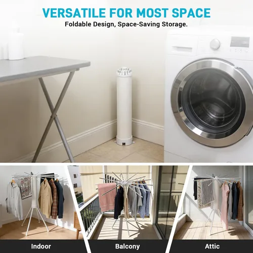 Vista 4 de Tendedero plegable para ropa con ruedas, con 16 brazos, estante de secado de ropa plegable para guardar la ropa, trípode, tendedero para ropa
