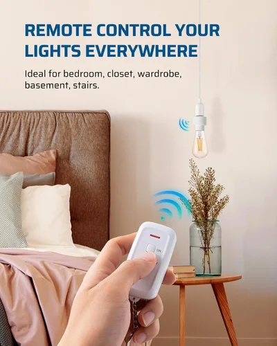 Vista 3 de DEWENWILS Enchufe de luz de control remoto, enchufe de bombilla de control remoto inalámbrico con interruptor para lámparas de cadena de tracción
