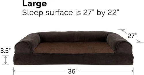 Vista 6 de Furhaven Cama ortopédica de espuma para perros, estilo sofá, de sherpa y chenilla, estilo caja de huevos, café, L