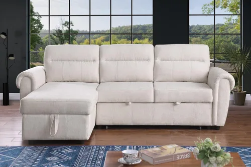 Vista 7 de Lilola Home Hugo Sofá modular reversible de felpilla beige de 97 pulgadas con diván de almacenamiento, cama extraíble, puertos de carga USB
