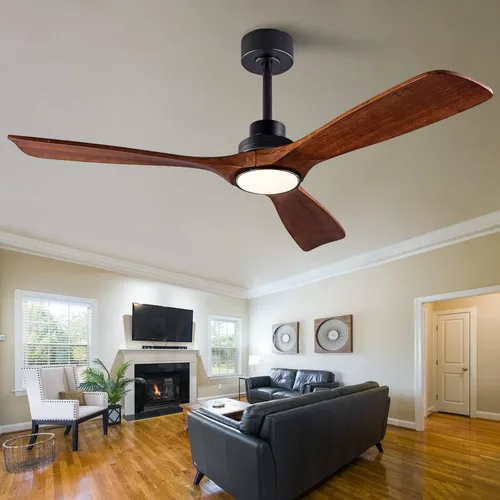 Vista 19 de 52” Silent Solid Wood Ceiling Fan Light, with 6-speed remote control, black