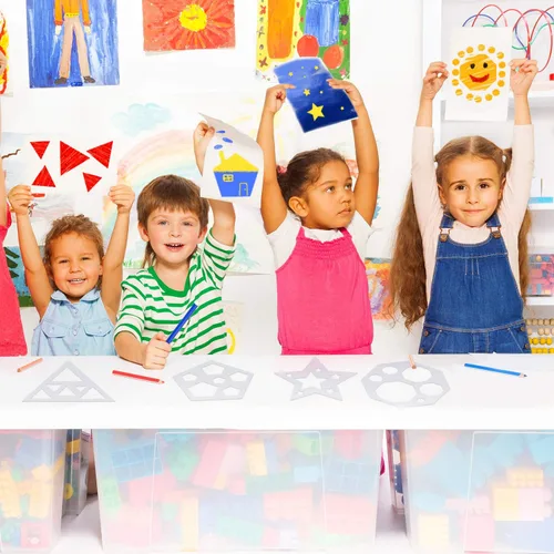 Vista 6 de Outus Juego de 12 plantillas de figuras, plantillas de tiza, plantillas de dibujo de plástico para acera para artes y manualidades